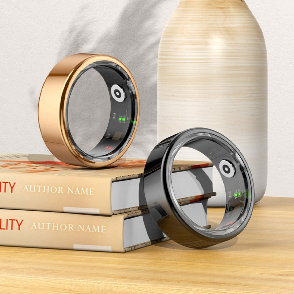 Smart Health Ring 5ATM Waterproof - Front View with Charging Case
