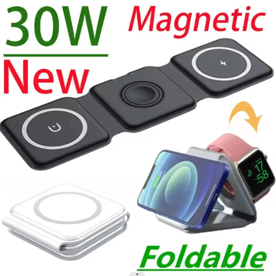 3-in-1 Foldable Magnetic Wireless Charger – iPhone, Apple Watch & AirPods