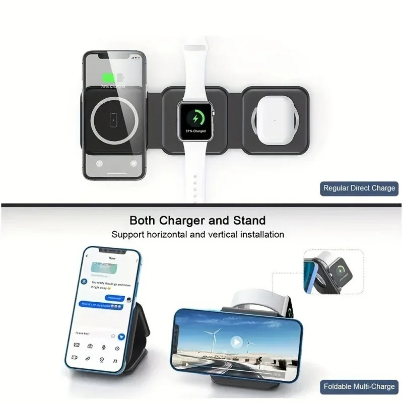 3-in-1 Foldable Magnetic Wireless Charger – iPhone, Apple Watch & AirPods
