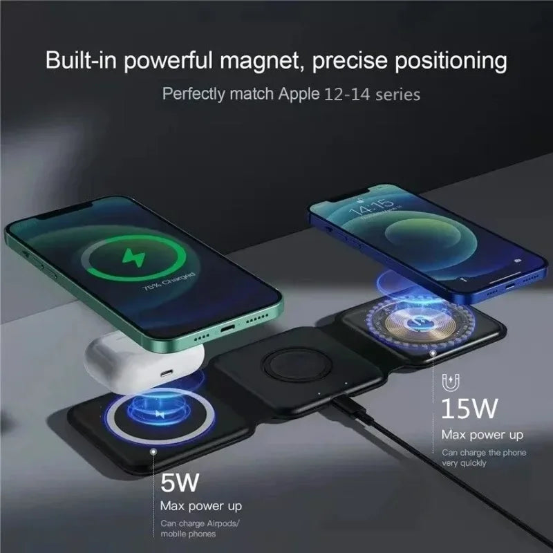 3-in-1 Foldable Magnetic Wireless Charger – iPhone, Apple Watch & AirPods